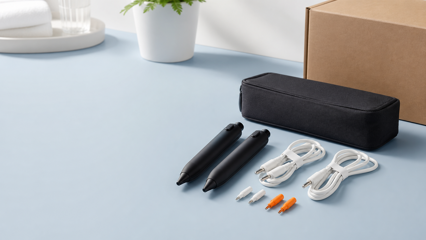 Kit da Caneta Acionadora: dois acionadores, cabos, conectores e bolsa